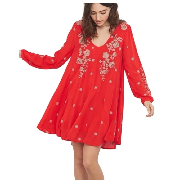 Free People. Red Embellished Ruffled Sundress - Picture 4 of 11